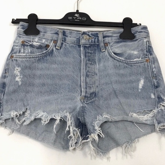 Agolde Blue Distressed Jean Shorts